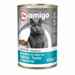 Bocaditos en Salsa con Salmón, Trucha y Verduras Ifa Amigo 415 g