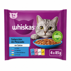 Comida para Gato Selección de Pescado en Salsa Whiskas 4 x 85 g