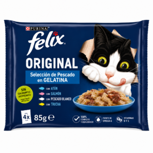 Comida para Gato Original Selección de Pescado en Gelatina Felix 4 x 85 g
